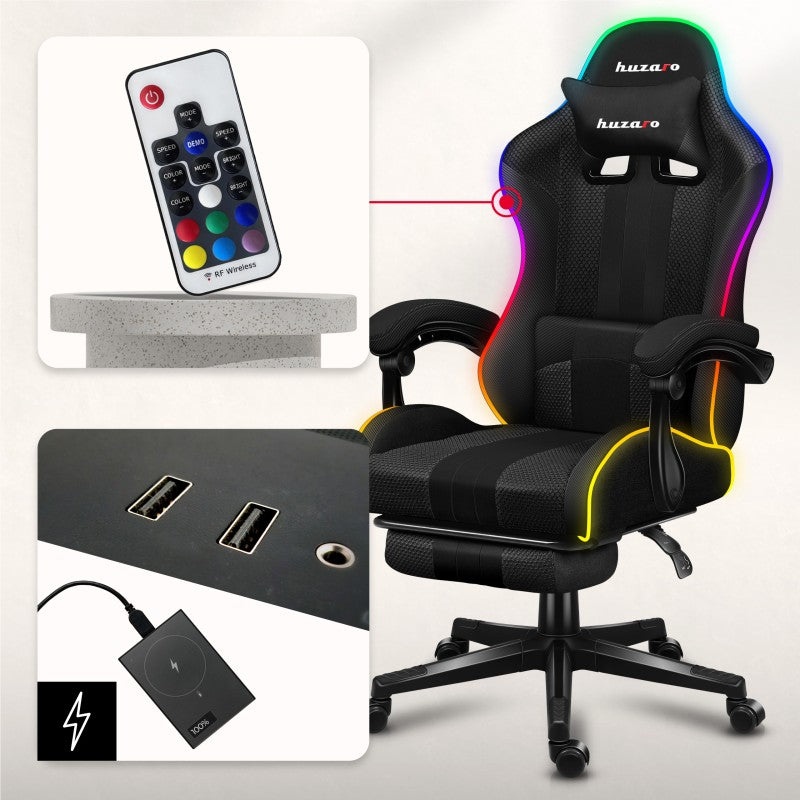Fotel Gamingowy HUZARO Force 4.7 RGB Black Mesh