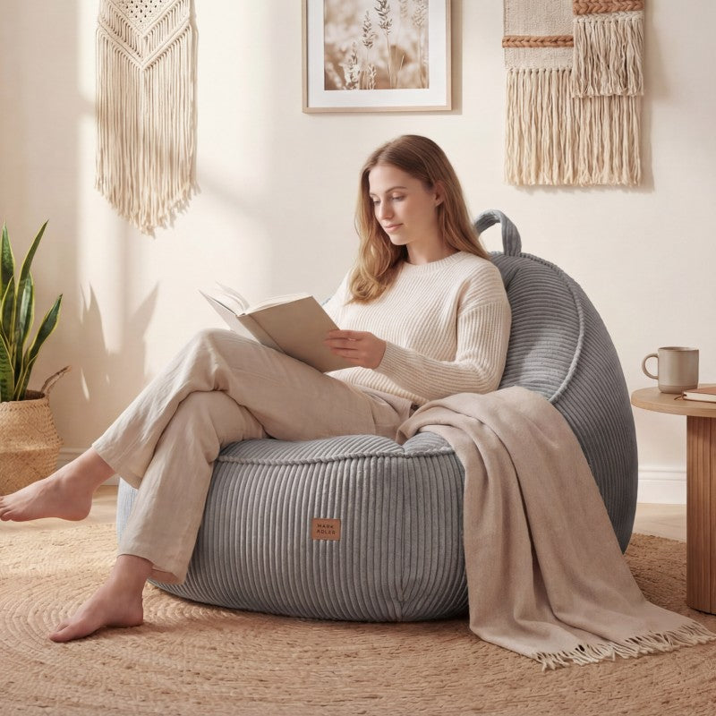Fotel pufa z oparciem sztruksowa Mark Adler Comfy 4.0 Grey