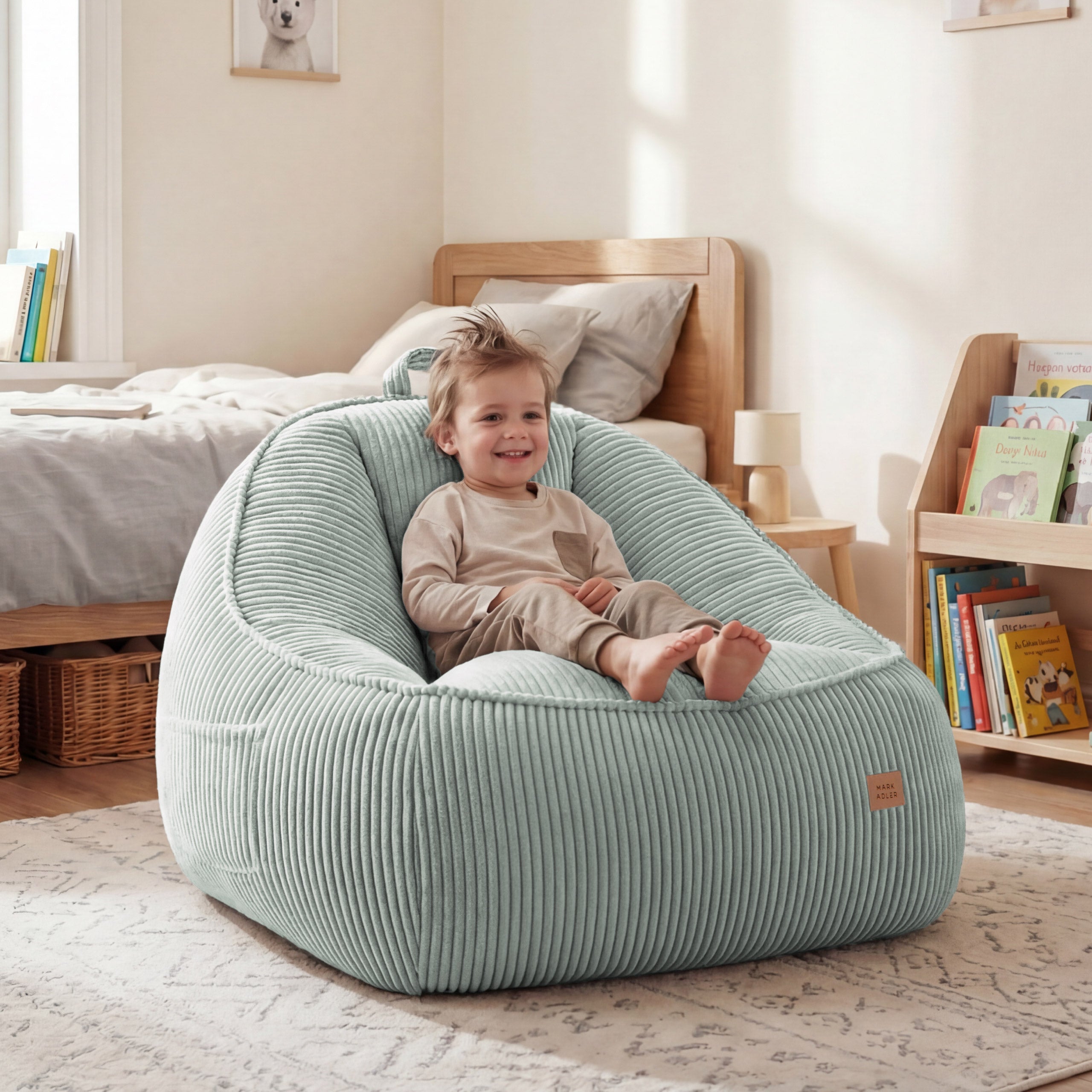 Manšestrové křeslo puf s opěradlem Mark Adler Comfy 4.0 Sage