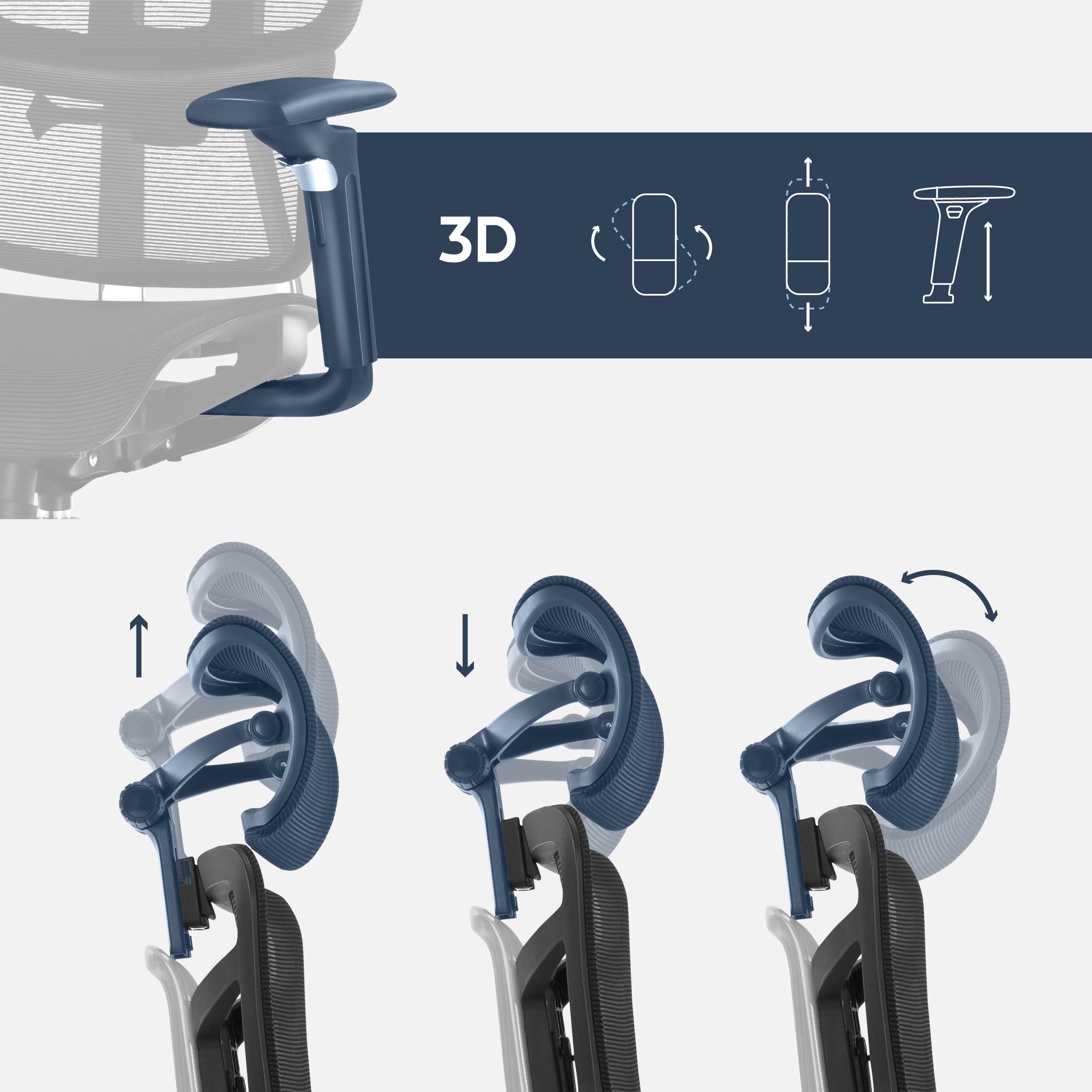 Nastavitelné loketní opěrky a 3D nastavitelná opěrka hlavy