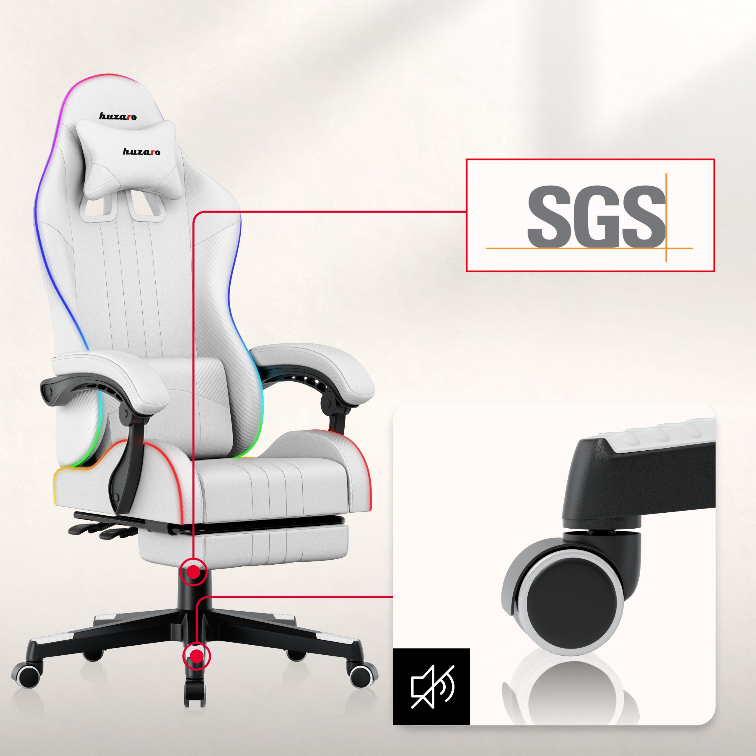 Herní křeslo HUZARO Force 4.7 RGB bílé