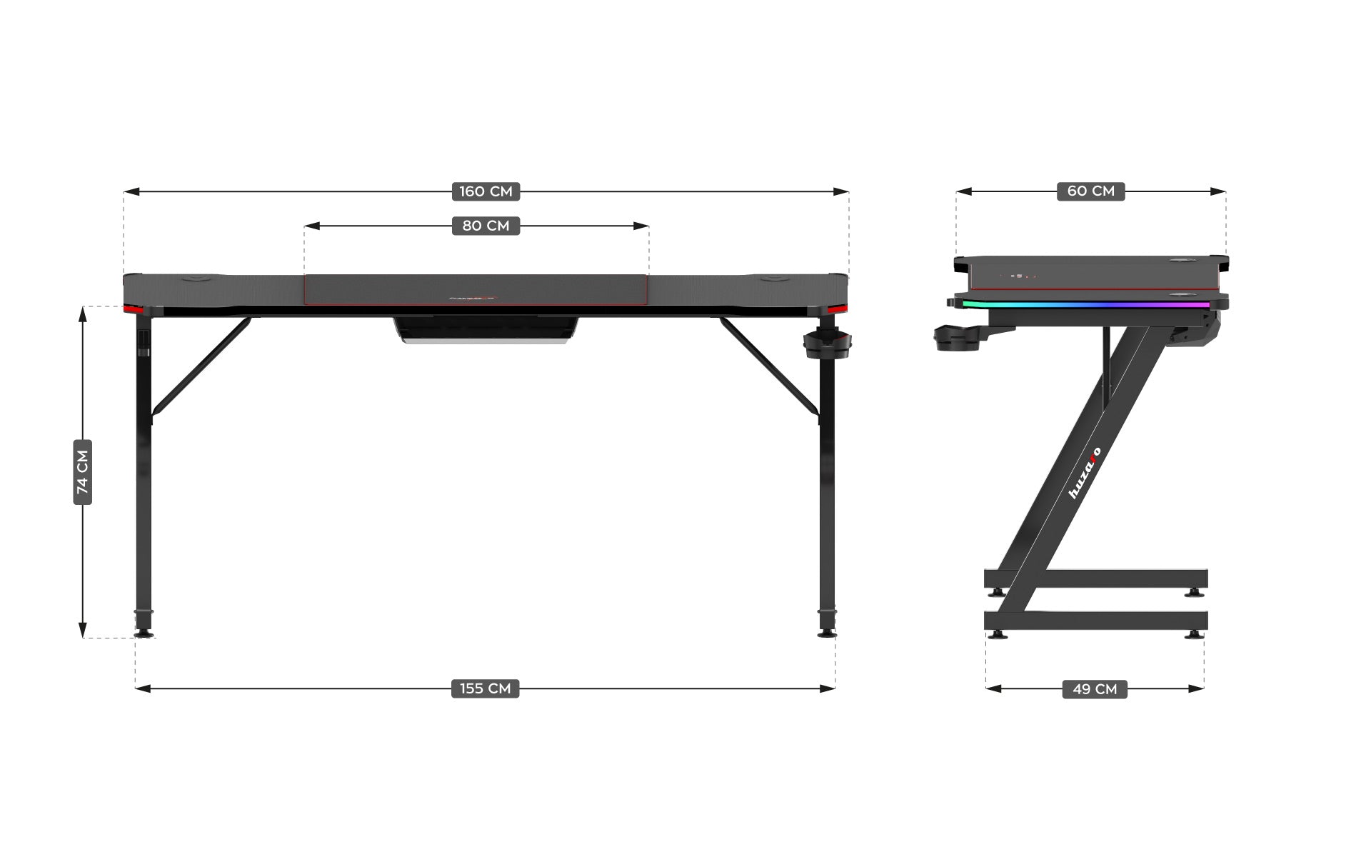 Herní stůl Huzaro Hero 4.8 RGB černý 160 cm