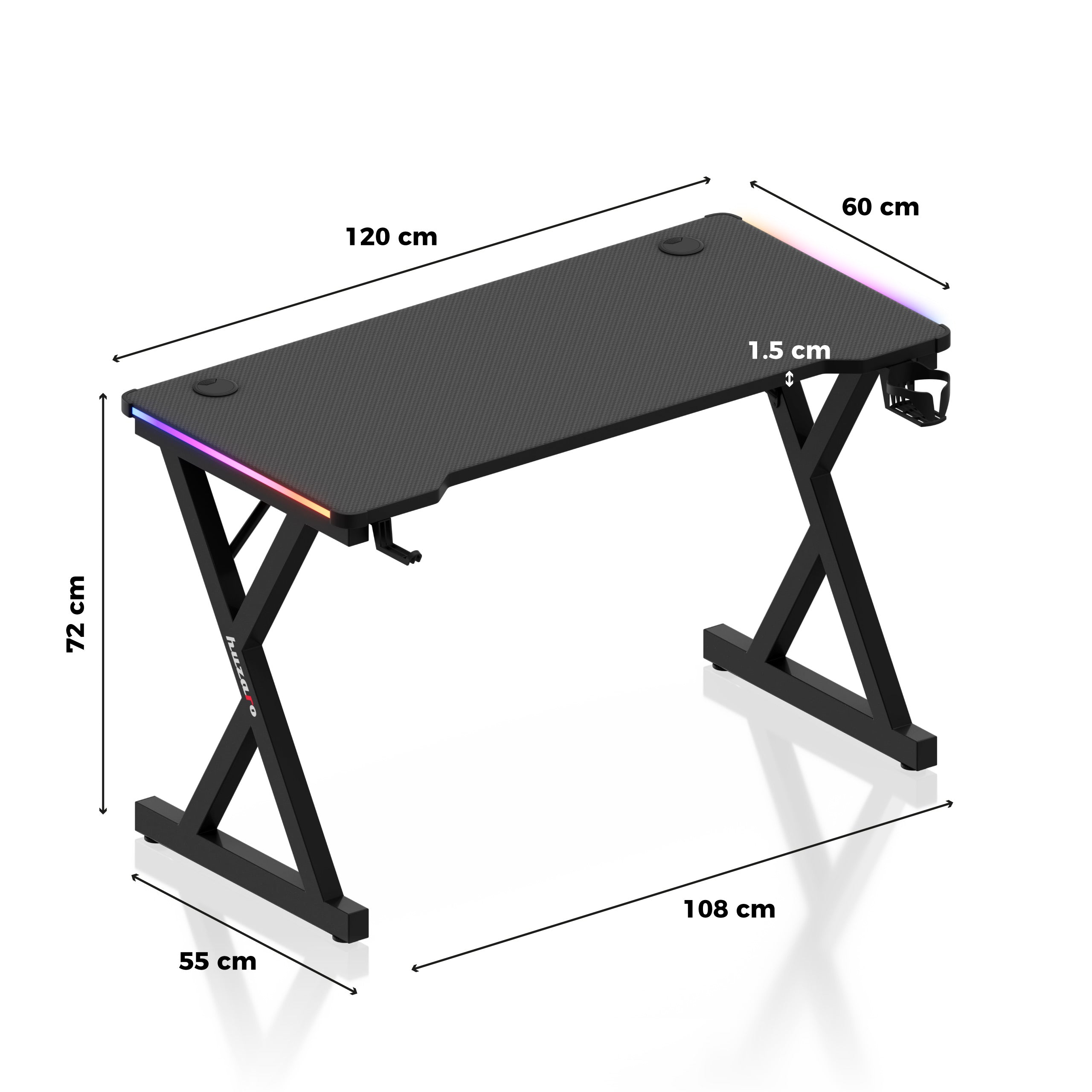 Herní stůl LED Huzaro Hero 2.3 RGB 120 cm
