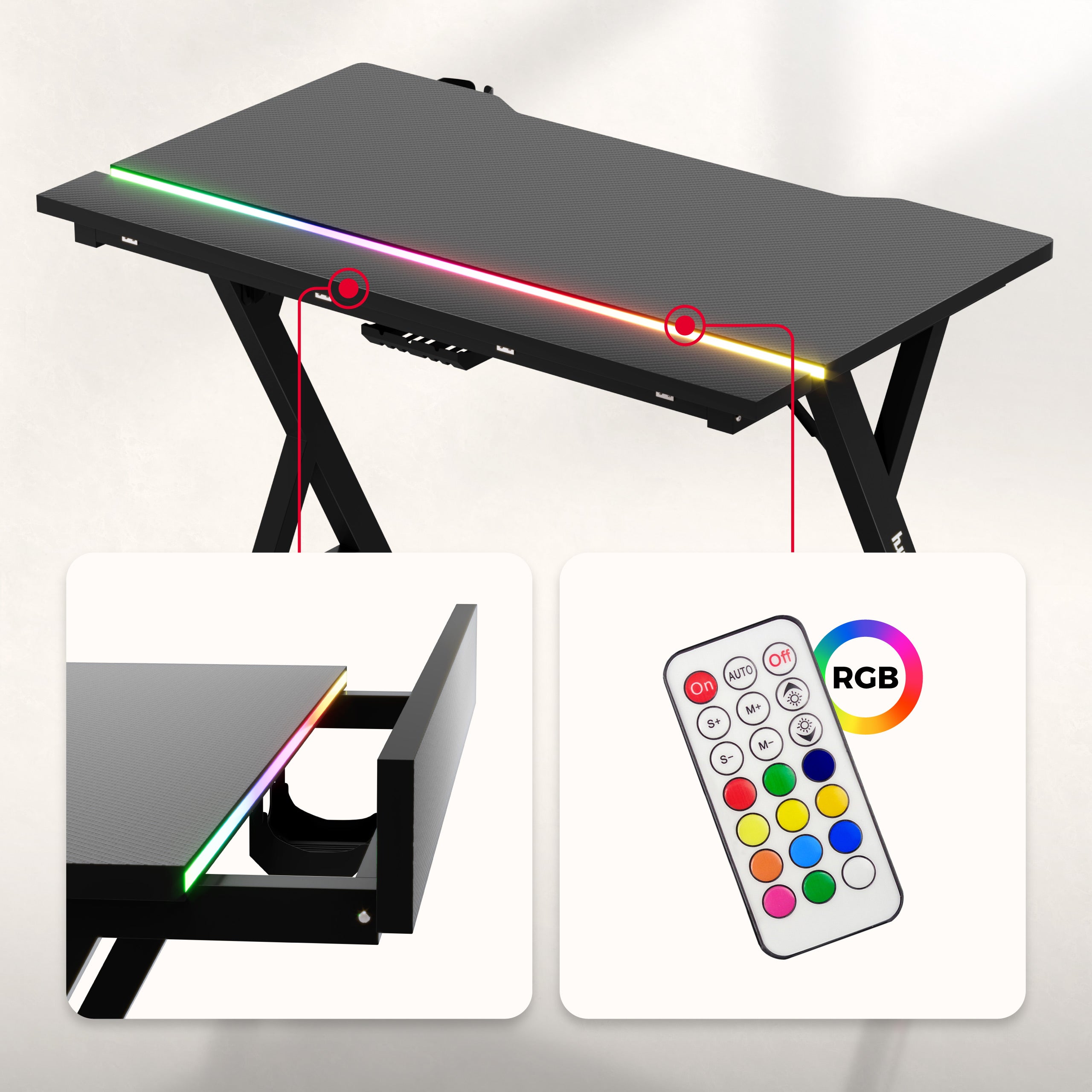 Herní stůl s LED osvětlením Huzaro Hero 2.4 RGB Black