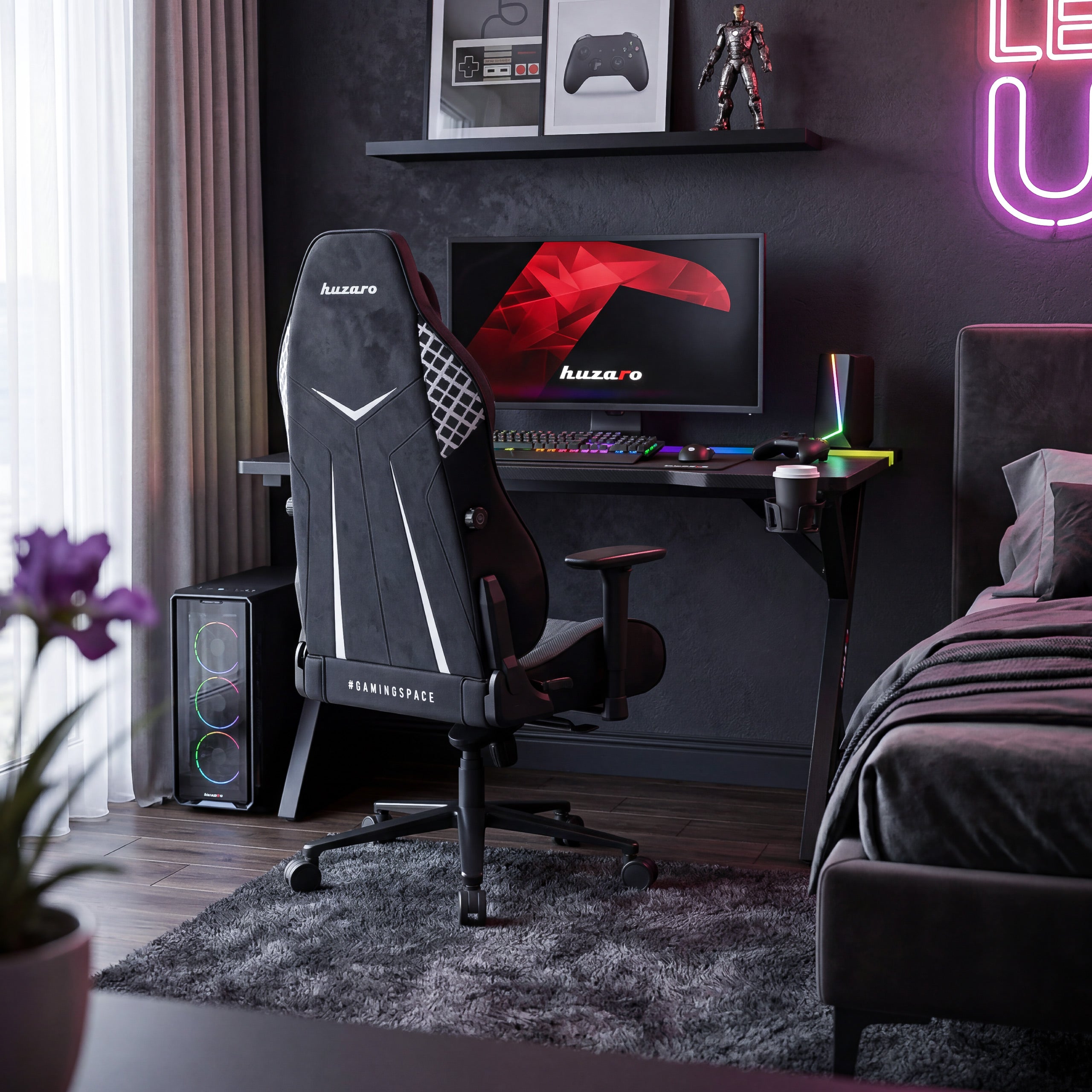 Biurko gamingowe z oświetleniem LED Huzaro Hero 2.4 RGB Black