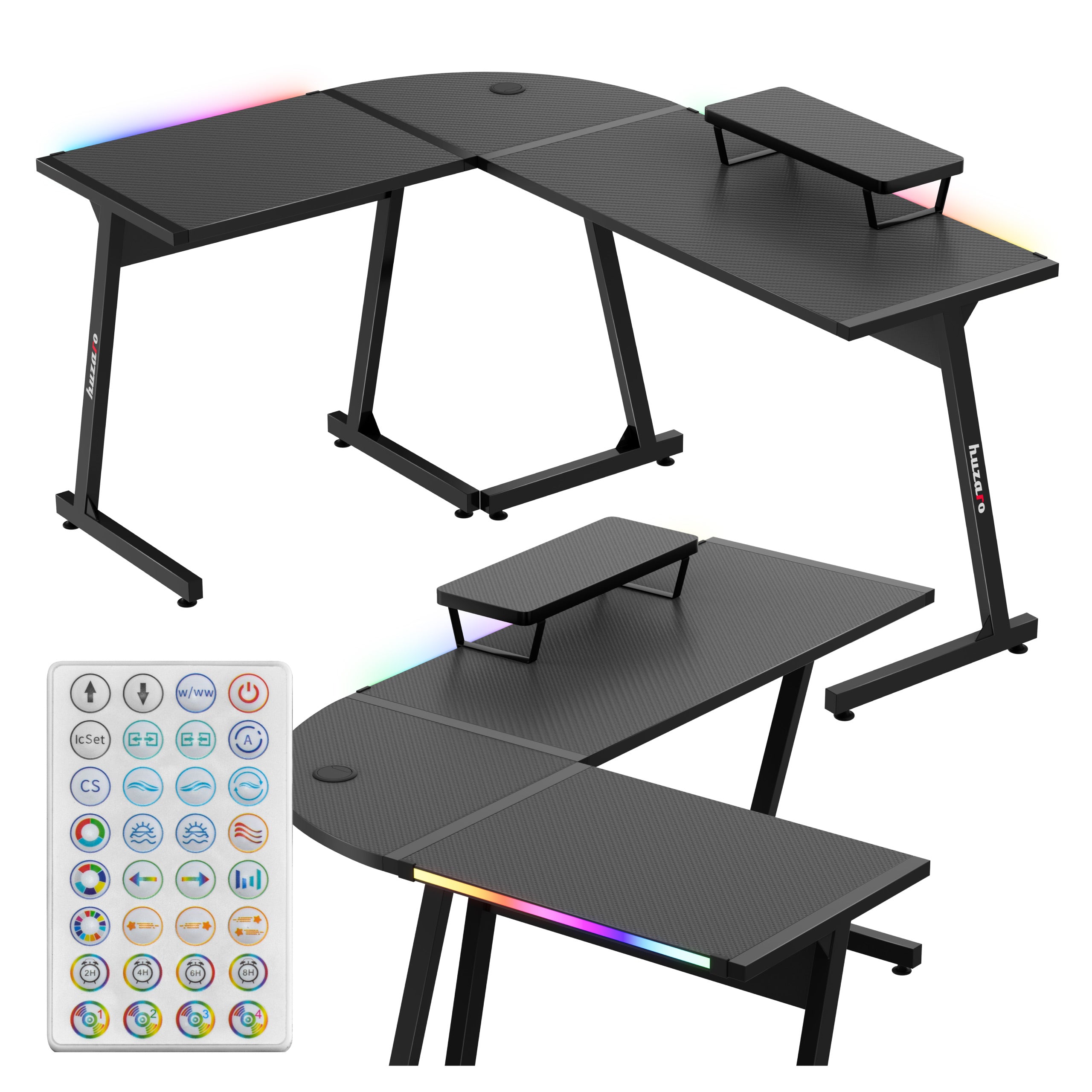 Herní rohový stůl HUZARO Hero 6.0 RGB Smart Black 147 cm