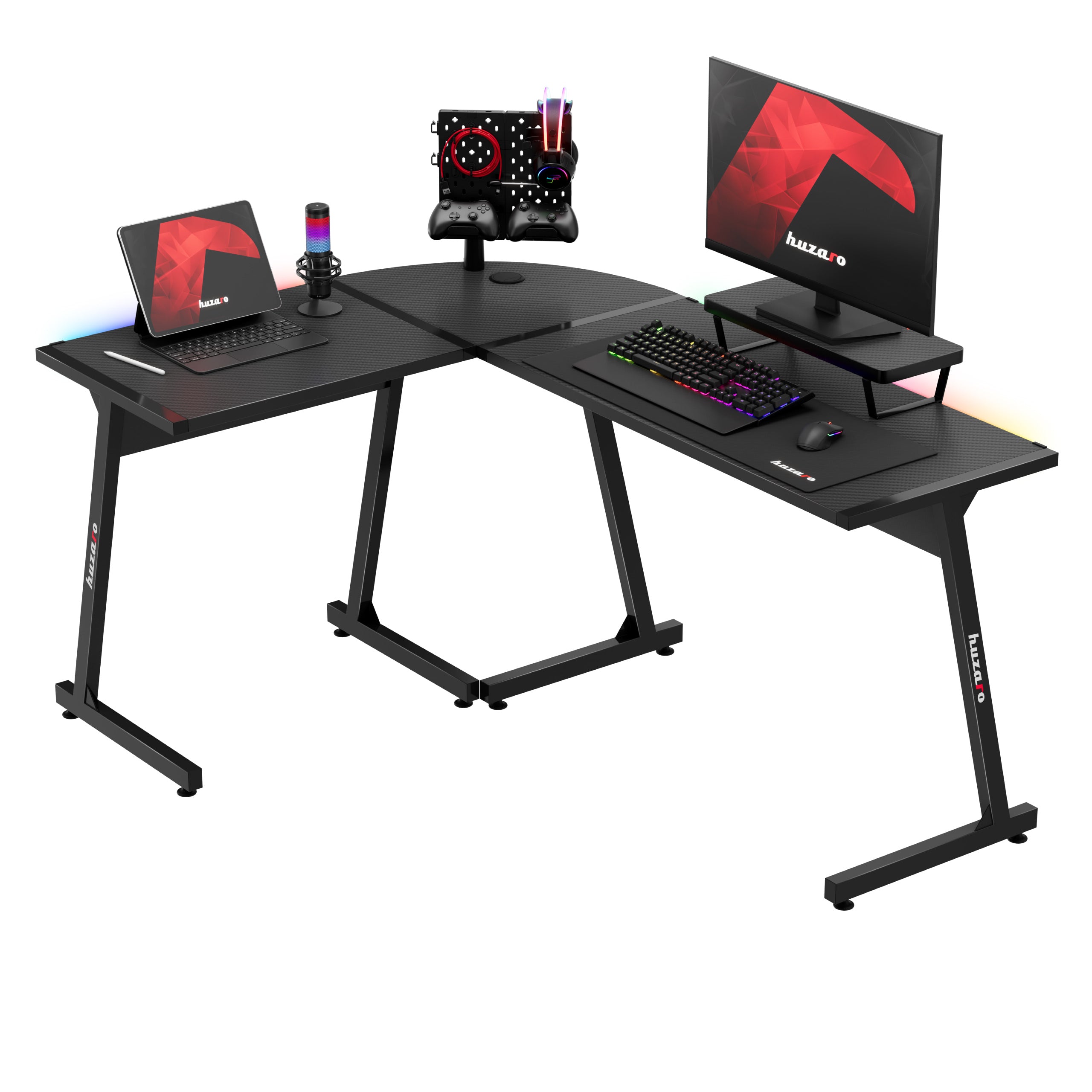 Herní rohový stůl HUZARO Hero 6.0 RGB Smart Black 147 cm