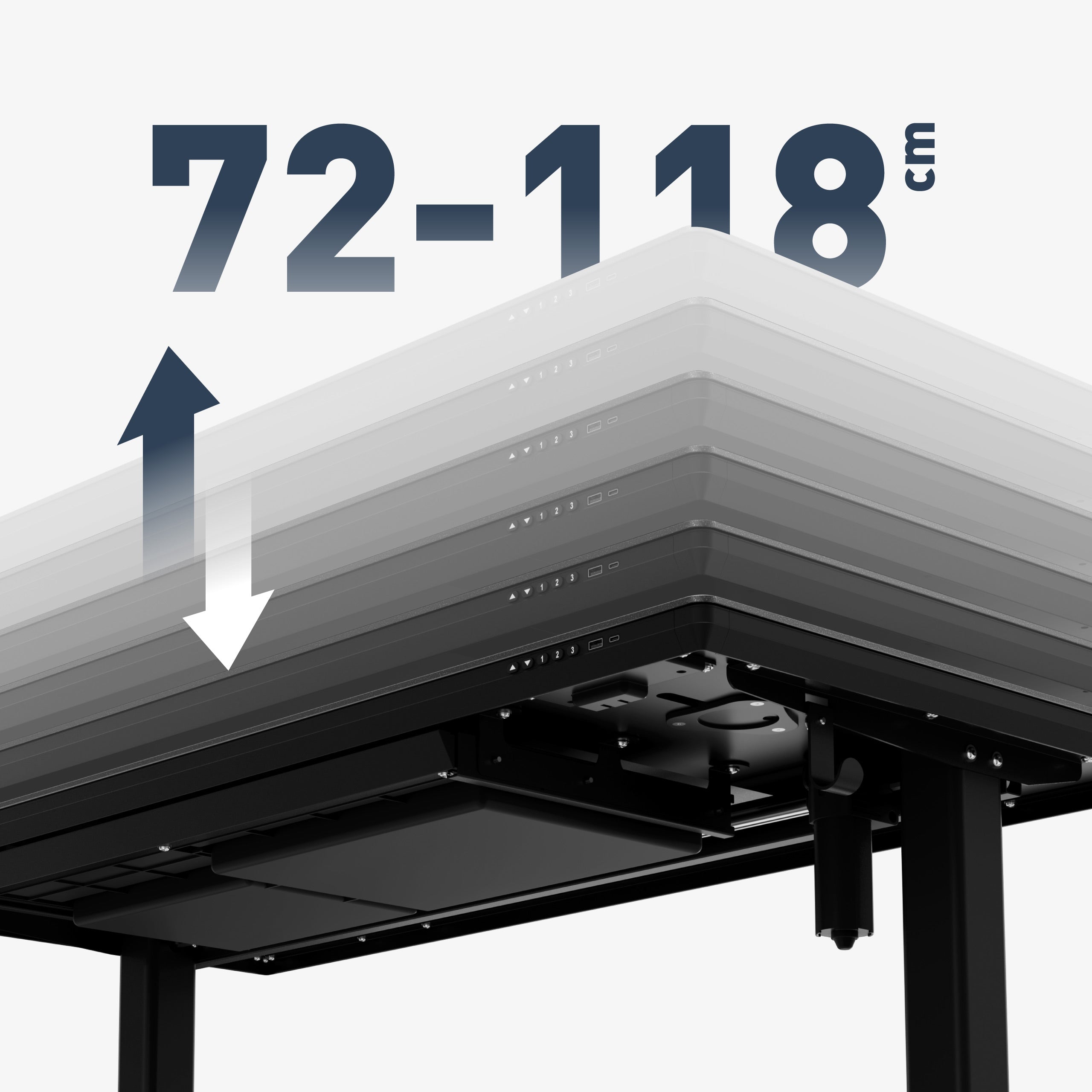 Plynulé elektrické nastavení výšky 72-118 cm
