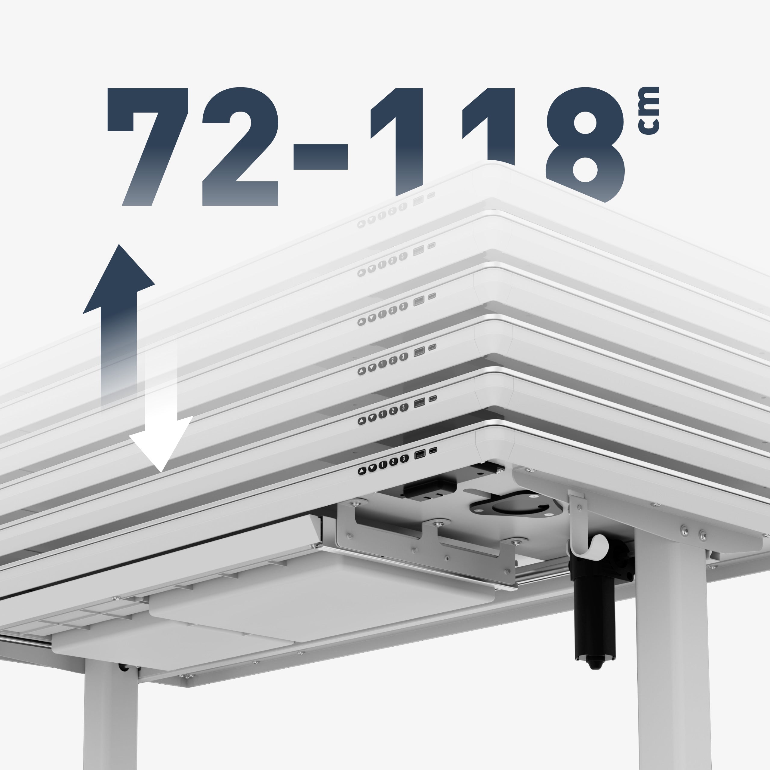 Plynulé elektrické nastavení výšky 72-118 cm