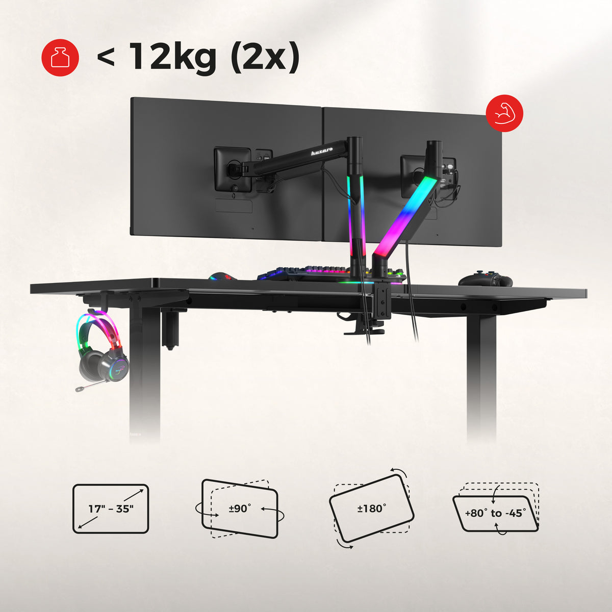 Držák na 2 monitory na stůl Huzaro Motion 2.6 RGB