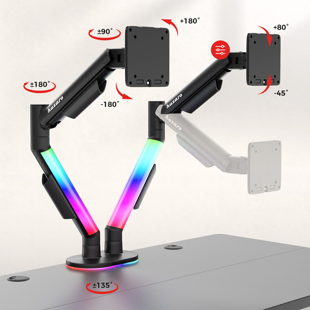 Držák na 2 monitory na stůl Huzaro Motion 2.6 RGB