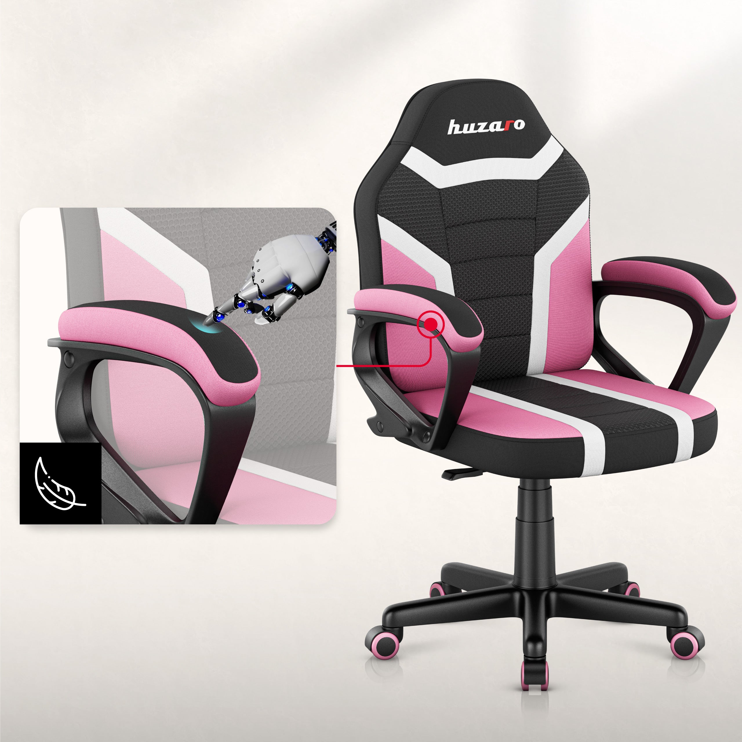 Herní židle pro dítě HUZARO RANGER 1.0 Pink Mesh