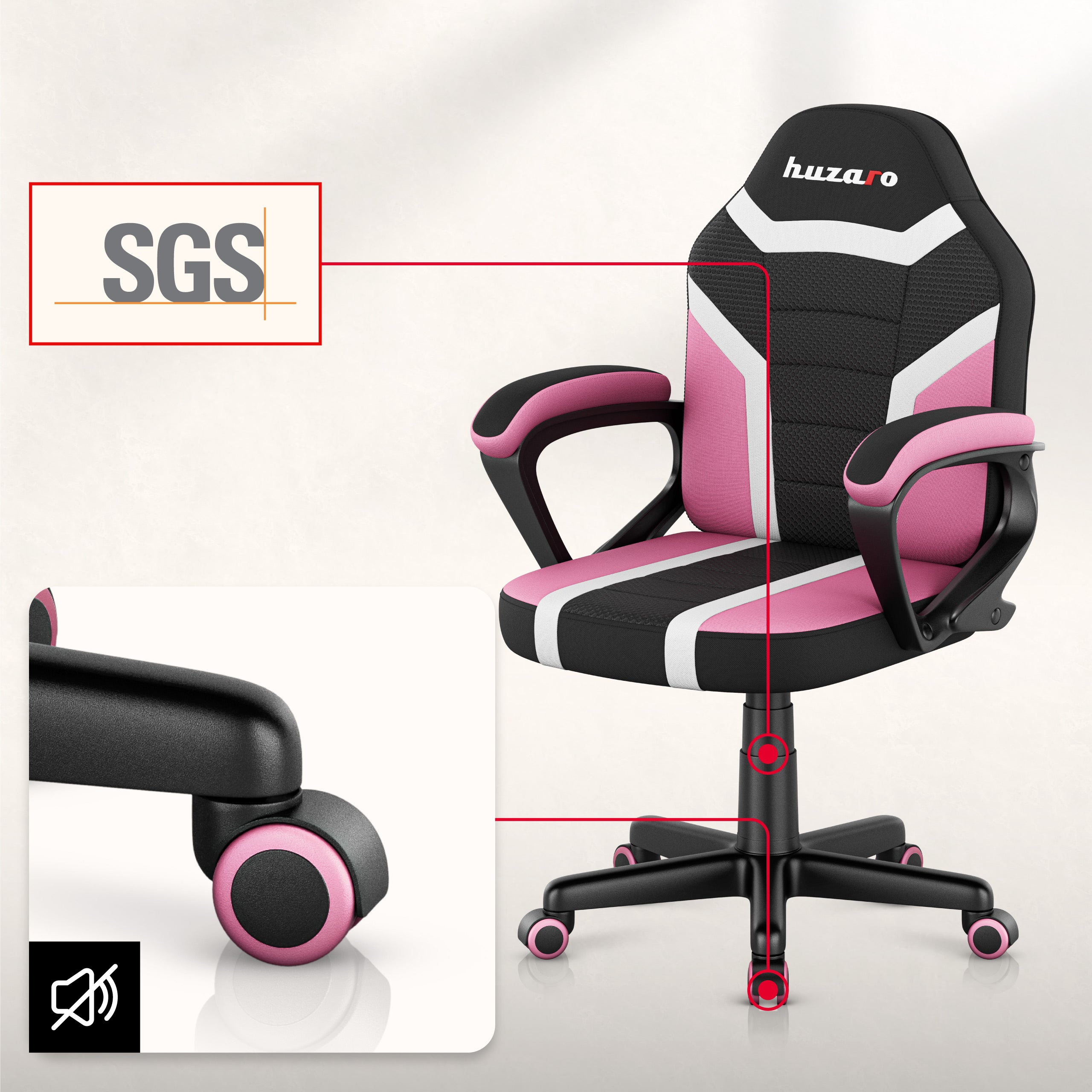 Herní židle pro dítě HUZARO RANGER 1.0 Pink Mesh