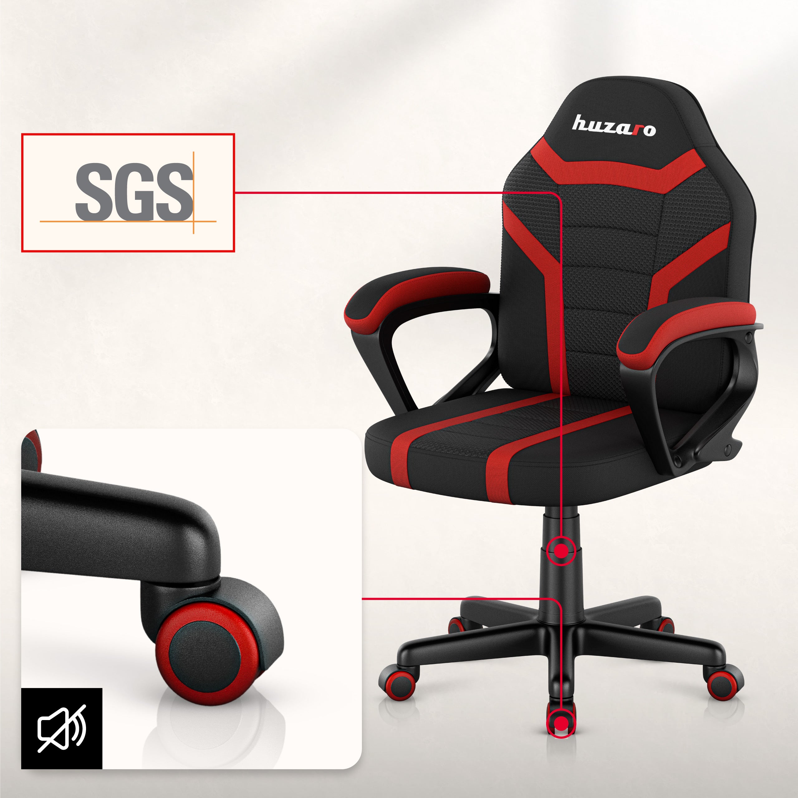 Dětská herní židle HUZARO RANGER 1.0 Red Mesh